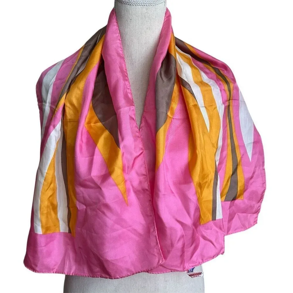 Vintage Japan Designer Scarf Pink Orange